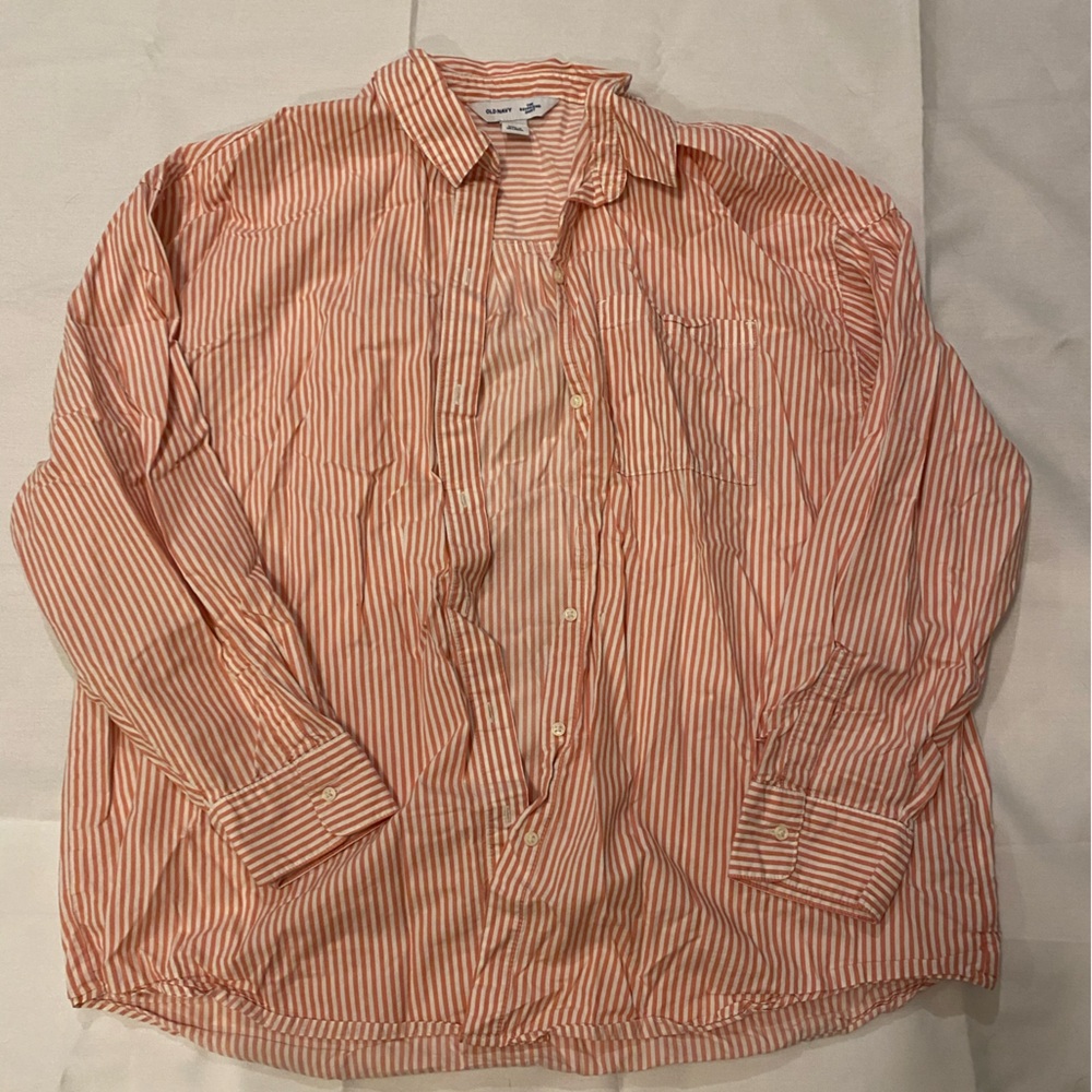 Old Navy Women’s Casual Striped Button-Down Shirt - Red